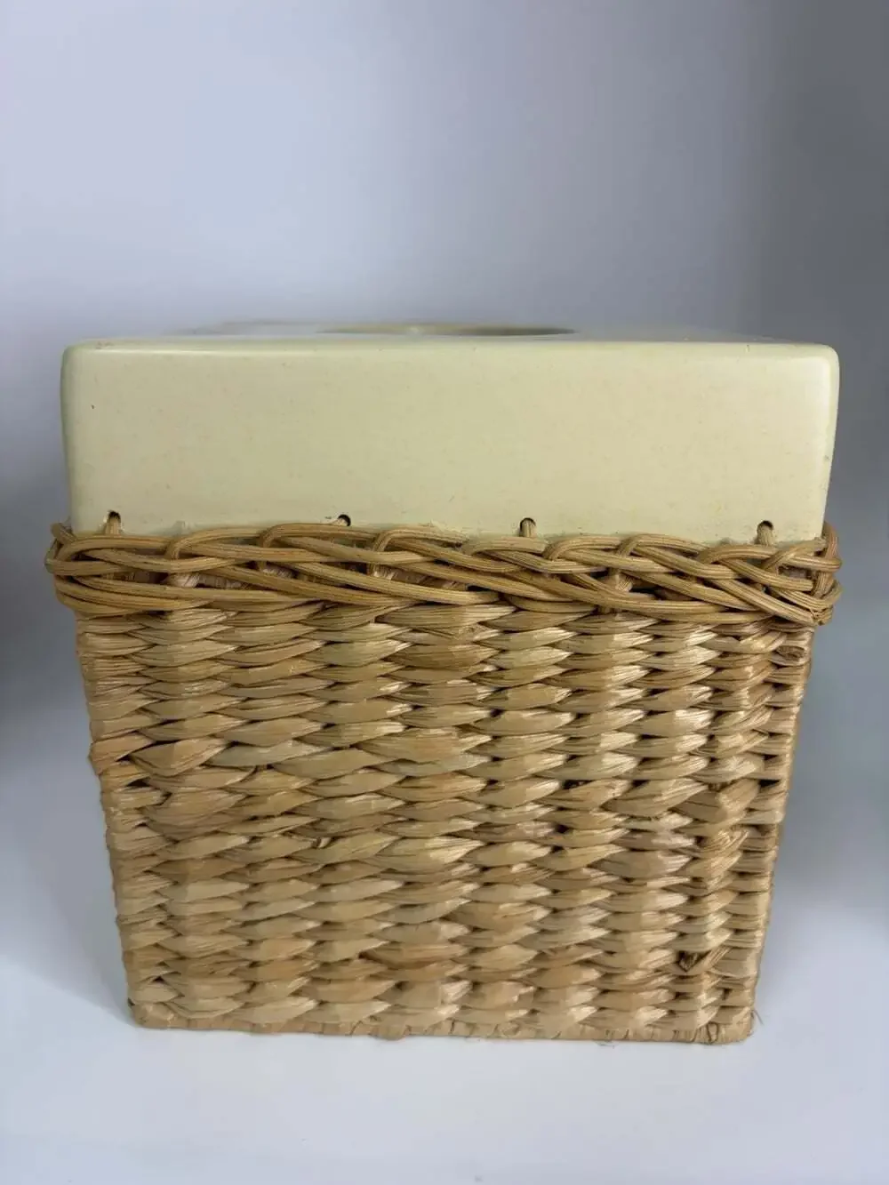 Vintage Ceramic Floral Wicker Tissue Box Cover